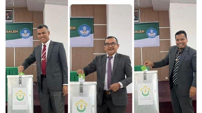 Dari kiri ke kanan - Tiga Calon Rektor Unimal, Prof Dr Herman Fithra, Dr Azhari, dan Dr Mukhlis