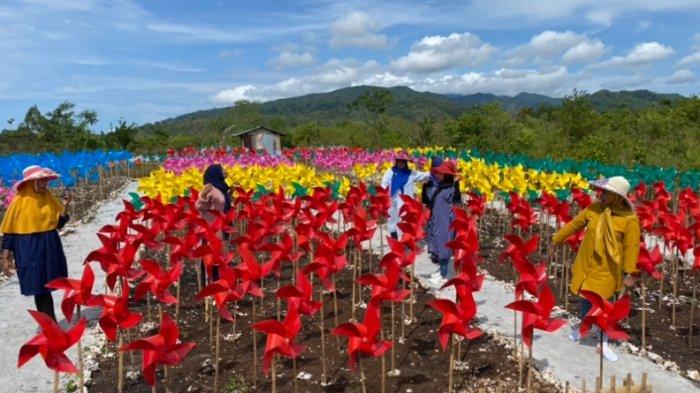 WISATA MALUKU: Tampak pengunjung berfoto ria di Taman Kinci Angin, Telaga Kodok, Maluku Tengah, Rabu (04/01/2023).