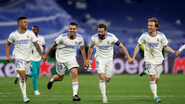 Selebrasi pemain Real Madrid saat lolos ke Final Liga Champoins