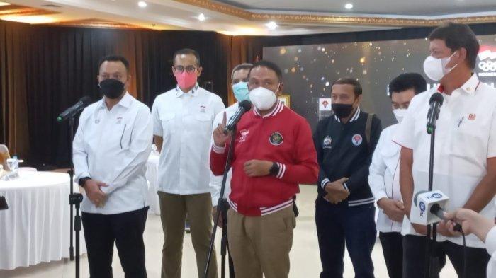 Menpora Zainudin Amali saat mengumumkan kontingen Indonesia ke SEA Games Vietnam di Kemenpora, Senayan, Jakarta, Rabu (30/3/2022).