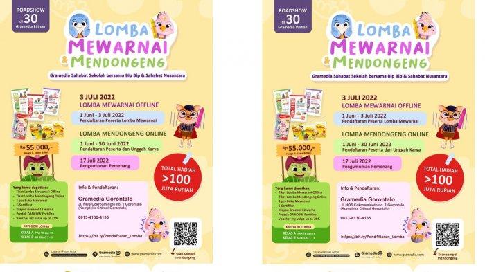 Flyer lomba mewarnai dan mendongeng Toko Buku Gramedia Gorontalo.