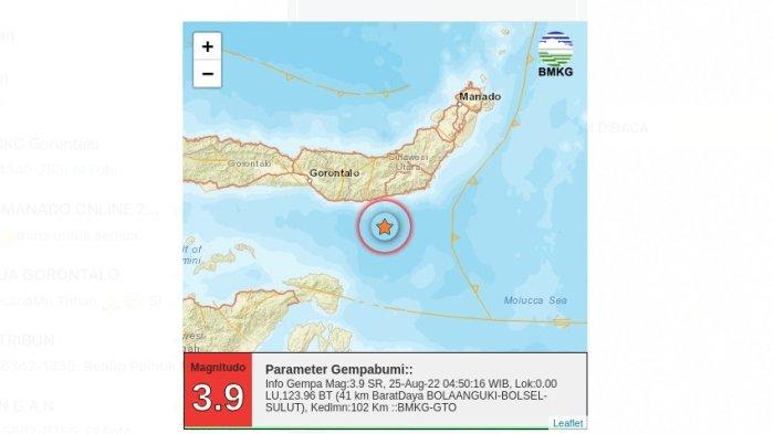 Info gempa bumi Teluk Tomini, Gorontalo pada Rabu (24/8/2022). Hanya berselang 6 jam, Teluk Tomini Gorontalo, Sulawesi Utara dan Sulawesi Tengah diguncang 3 kali gempa bumi.