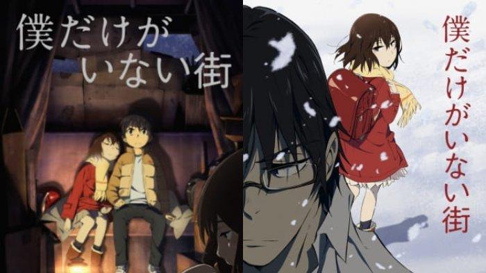 Poster serial anime Boku dake ga Inai Machi atau Erased yang termasuk dalam 3 daftar rekomendasi serial anime bergenre Time Travel yang tayang selain di anoBoy.