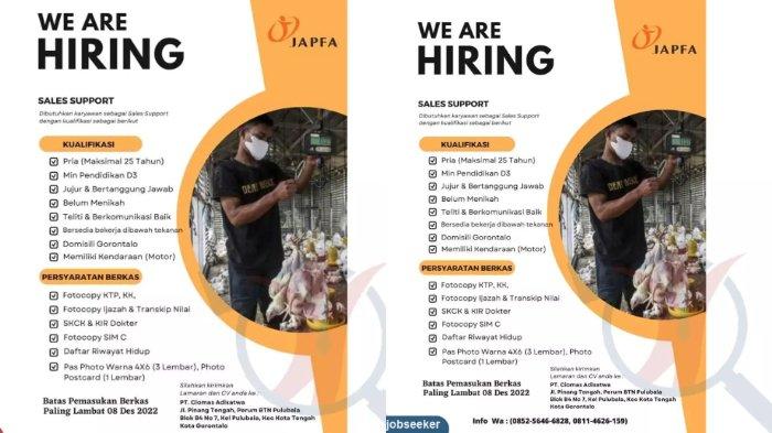 Informasi Lowongan Kerja (Loker) Gorontalo pada Rabu (30/11/2022): PT Ciomas Adisatwa (Japfa) Gorontalo membutuhkan posisi sebagai Sales Suport.