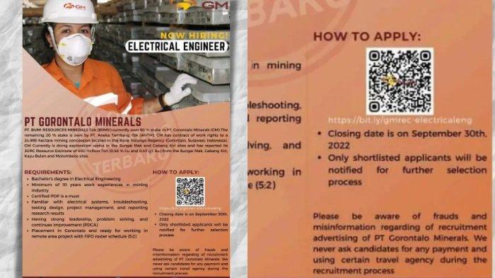 Posisi yang dibutuhkan PT Gorontalo Minerals dalam lowongan kerja (loker) kali ini ialah Electrical Engineer.
