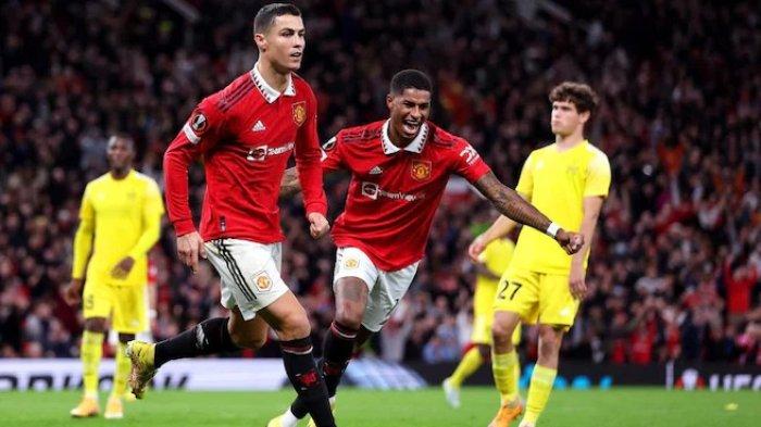 Cristiano Ronaldo dan Marcus Rashford saat Manchester United melawan Sheriff Tiraspol dalam lanjutan Liga Europa, Jumat (28/10/2022). Kedua pemain masing-masing cetak satu gol dan membawa United menang 3-0.