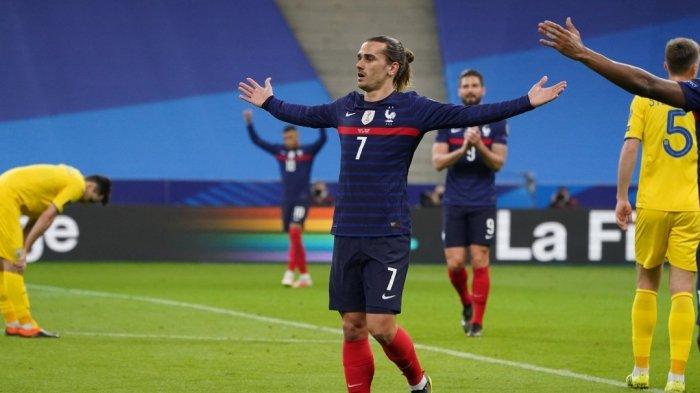 Antoine Griezmann mencetak gol pada pertandingan Perancis vs Ukraina laga perdana babak kualifikasi Piala Dunia grup D