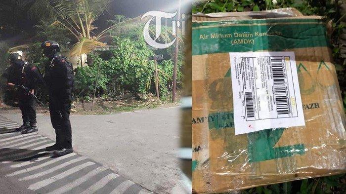 Penampakan paket misterius (kanan) dan Personel Brimob bersenjata lengkap masih berjaga di kawasan ledakan di Asrama Polisi Grogol Indah, Desa Telukan, Kecamatan Grogol, Kabupaten Sukoharjo, Minggu (25/9/2022).