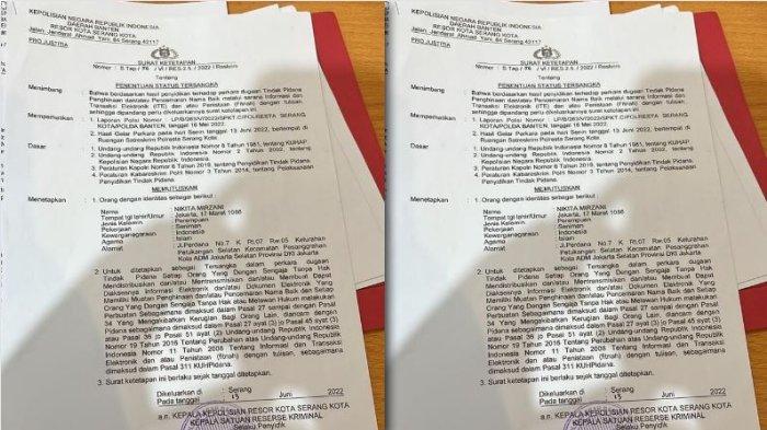 Surat Nikita Mirzani jadi tersangka
