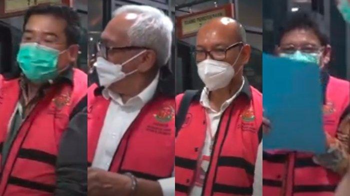 Tersangka kasus mafia minyak goreng (kiri ke kanan): Senior Manager Corporate Affairs Permata Hijau, Stanley MA; Komisaris PT Wilmar Nabati Indonesia, Parulian Tumanggor; General Manager bagian General Affairs PT Musim Mas, Togar Sitanggang; dan Direktur Jenderal Perdagangan Luar Negeri Kementerian Perdagangan RI, Indrasari Wisnu Wardhana.