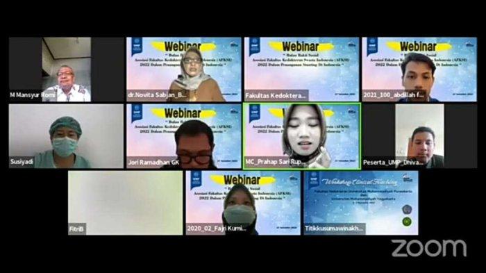 Webinar dalam rangka Bulan Bakti Sosial bertajuk Penanganan Stunting di Indonesia, secara online melalui Zoom dan Youtube FK UMP. Minggu, (27/11/2022).