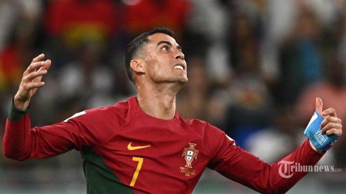 Penyerang Portugal Cristiano Ronaldo bereaksi selama pertandingan sepak bola Grup H Piala Dunia Qatar 2022 antara Portugal dan Ghana di Stadion 974 di Doha pada 24 November 2022.