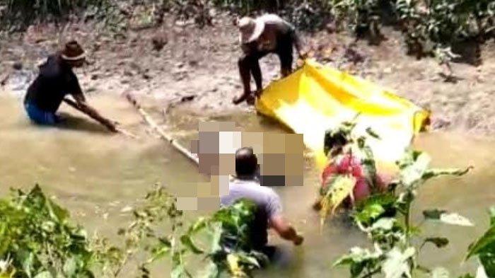 Jasad perempuan tanpa identitas ditemukan mengapung di sungai Desa Kedungrejo, Kecamatan Modo, Lamongan, Sabtu (3/9/2022).