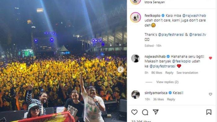 Najwa Shihab fokus menikmati keseruan acara dan berjoget koplo diiringi lagu 'I Love It'.