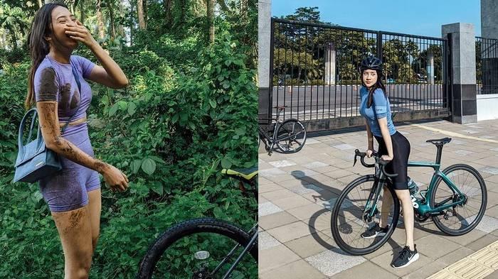 Anya Geraldine saat bersepeda. Selebgram Anya Geraldine baru-baru ini trending di Twitter karena jatuh dari sepeda.