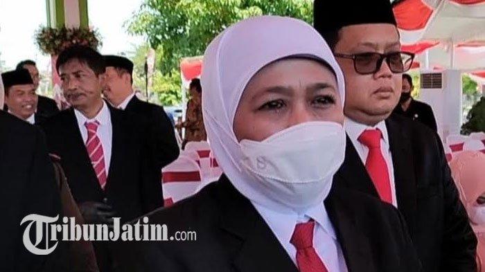 Gubernur Jawa Timur, Khofifah Indar Parawansa saat ditemui di Alun-alun Reksogati, Caruban, Kabupaten Madiun, Jumat (28/10/2022).