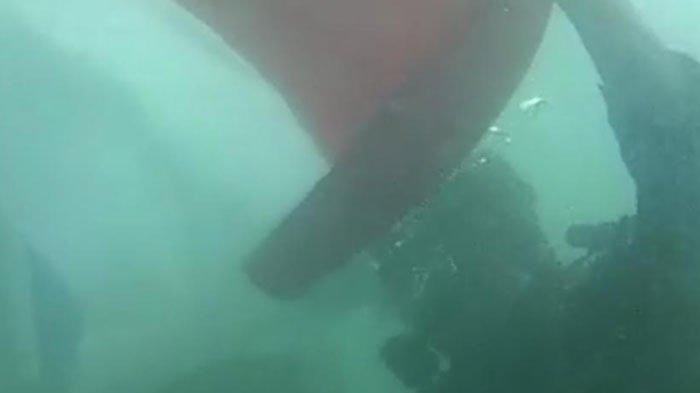 Proses pengibaran bendera merah-putih di bawah laut Pantai Mutiara 2 Trenggalek, Rabu (17/8/2022).