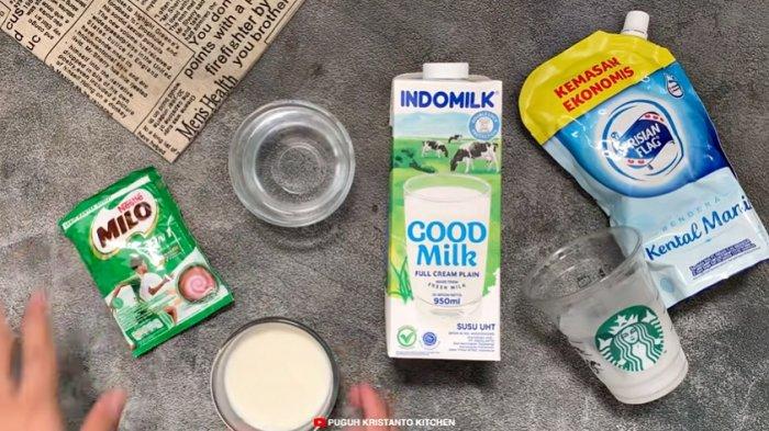 Bahan membuat Es Milo Dinosaurus untuk takjil buka puasa