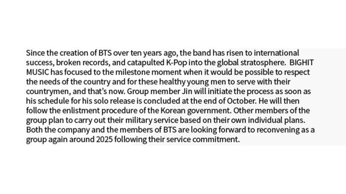 Big Hit Music umumkan BTS akan melaksanakan wajib militer (Part II)