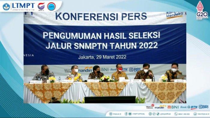 Konferensi pers pengumuman hasil seleksi jalur SNMPTN 2022, Selasa (29/3/2022) melalui kanal YouTube LTMPT Official