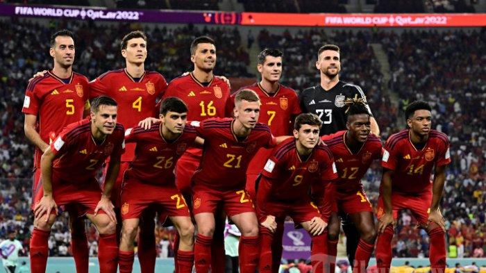 Tim Spanyol jelang pertandingan Piala Dunia 2022 Qatar antara Jepang vs Spanyol di Khalifa International Stadium di Doha. (1 Desember 2022).