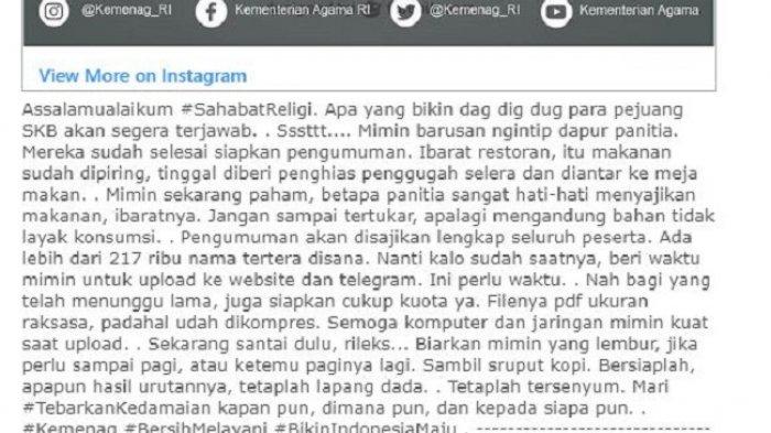 Pengumuman SKD dan jadwal SKB CPNS Kemenag