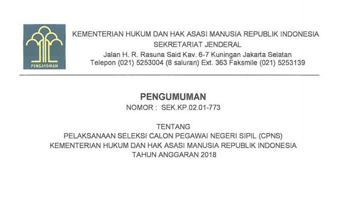 pengumuman penerimaan cpns kemenkumham 2018