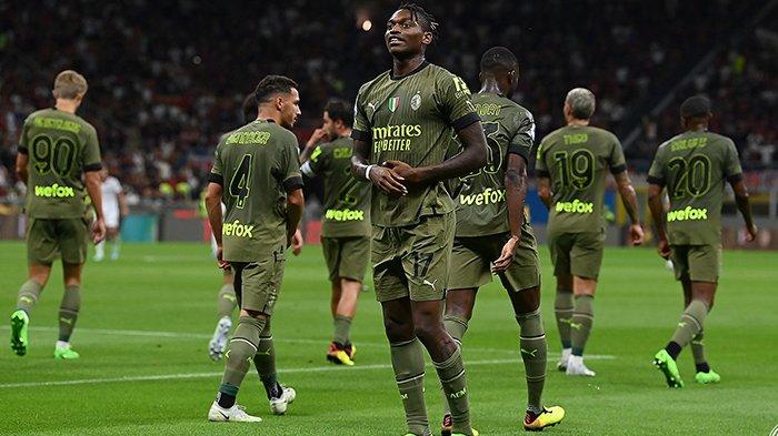 Selebrasi Rafael Leao saat AC Milan mengalahkan Bologna pada giornata 3 Liga Italia Serie A di Stadion San Siro, Minggu (28/8/2022). (acmilan.com)