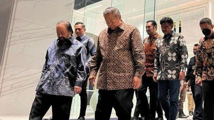 Presiden ke-6 RI Susilo Bambang Yudhoyono, dan Ketua Umum Partai Nasdem Surya Paloh bertemu di Nasdem Tower, Minggu (5/6/2022) malam.