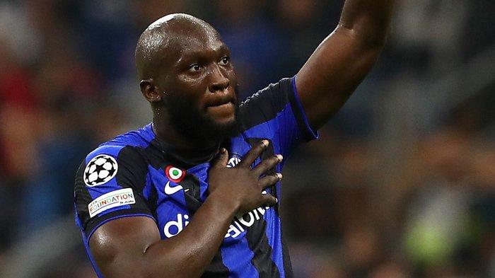 Selebrasi penyerang Inter Milan, Romelu Lukaku di Liga Champions.