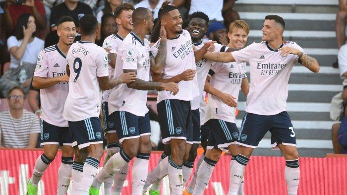 Senyum ceria pemain Arsenal saat mengalahkan Bournemouth 3-0 di laga pekan ketiga Liga Inggris, Minggu (21/8/2022)