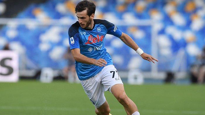 Winger Napoli, Khvicha Kvaratskhelia saat beraksi melawan AC Monza pada giornata 2 Liga Italia Serie A di Stadion Diego Maradona, Senin (22/8/2022).