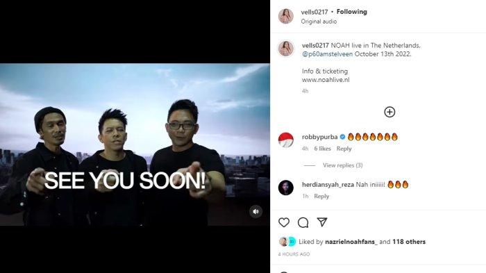 Ariel Noah dan Band nya bakal manggung di Belanda. Hal ini dikonfirmasi langsung sang vocalis dalam sebuah video. Penampilan Band Noah di Belanda dijadwalkan 13 Oktober mendatang. (Instagram/@vells0217)