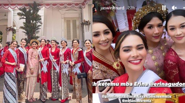 Penampilan Erina Gudono dengan para Puteri Indonesia (Instagram/@ginasinaga @jaswinkaurd)