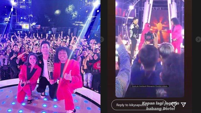 Tampil bareng dengan Ariel Noah di panggung, Boriel kaget lihat aksi goyangan sang komika. (Instagram/@kikysaputrii)