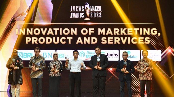 PT Pegadaian meraih penghargaan Inewsmaker Awards 2022 untuk kategori Innovation of Marketing, Product and Services dari Inews TV yang diserahkan oleh Menteri Pertanian Syahrul Yasin Limpo di Jakarta, Kamis (30/6/2022).