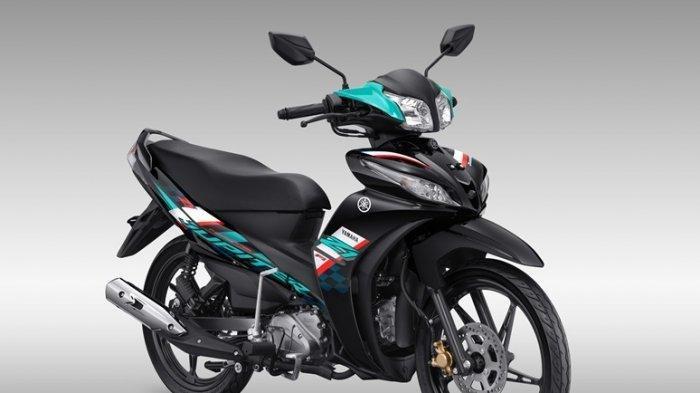 Jupiter Z1 Metallic Black memiliki grafis cyan dan putih.
