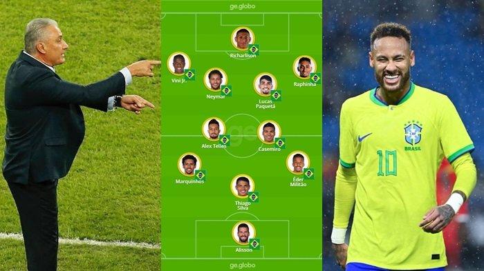 Pelatih Tite, ilustrasi formasi Timnas Brasil dan Neymar.