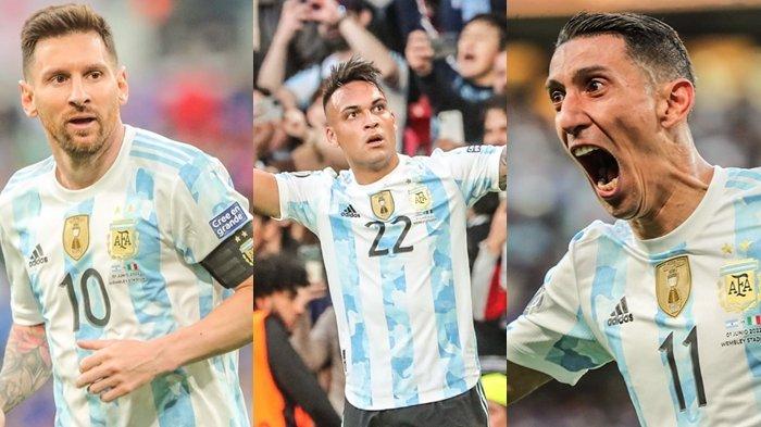 Potret Lionel Messi, Lautaro Martinez, dan Angel Di Maria.