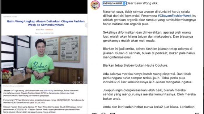 Ridwan Kamil nasehati Baim Wong terkait Citayam Fashion Week