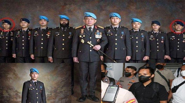 POSE BERSAMA - Para ajudan Ferdy Sambo saat pose bersama. kolase foto Brigadir J (kiri) dan Bharada E (kanan). Kuasa Hukum Keluarga Brigadir J, Kamarudin Simanjuntak mengatakan, oknum yang ancam bunuh Brigadir J adalah salah satu dari para ajudan. Inisialnya D