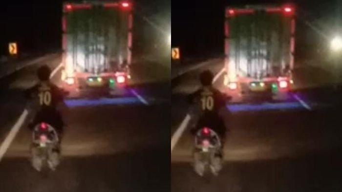 Tangkapan layar pemotor tanpa memakai helm melintas di ruas Tol Waru Gunung