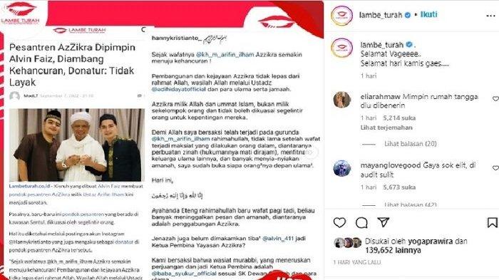 Kabar tentang rumor pondok pesantren Arifin Ilham yang di ambang kehancuran. Nasib Pondok Pesantren Ustaz Arifin Ilham Di Ambang Kehancuran Setelah Jatuh ke Tangan Alvin Faiz, Mantan Suami Larissa Chou Dapat Nyinyiran Pedas dari Netizen: 'Beda Istri Beda Rezeki'