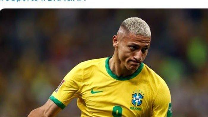 Striker timnas Brasil, Richarlison, merayakan gol ke gawang timnas Ghana dalam laga uji coba di Stadion Oceane, Jumat (23/9/2022) waktu setempat atau Sabtu dini hari WIB