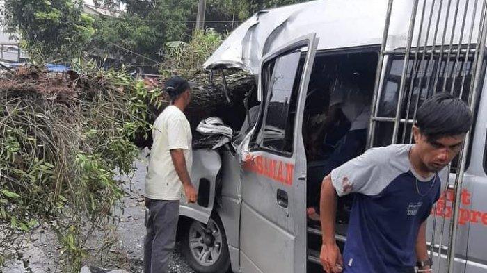 Insiden sekaligus musibah satu bus tertimpa pohon di Pasaman Barat, Provinsi Sumatera Barat, Jumat (6/5/2022).