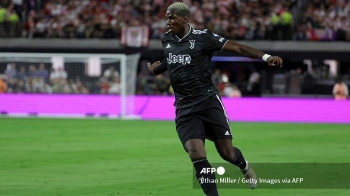 Paul Pogba beraksi di laga uji coba Juventus vs Chivas di Allegiant Stadium, 22 Juli 2022.
