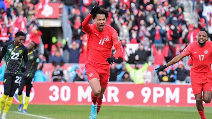 Timnas Kanada saat mencetak gol ke gawang Jamaika pada kualifikasi Piala Dunia 2022 Qatar Zona CONCACAF, 28 Maret 2022