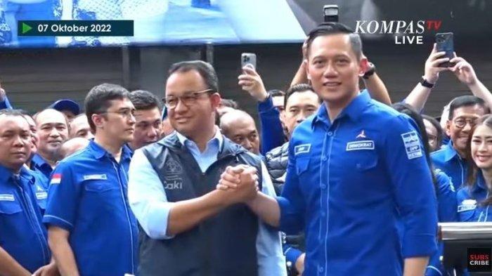 Gubernur DKI Jakarta Anies Baswedan menemui Ketua Umum Partai Demokrat Agus Harimurti Yudhoyono (AHY) di Kantor Dewan Pimpinan Pusat (DPP) Demokrat, Menteng, Jakarta Pusat, Jumat (7/10/2022) siang.