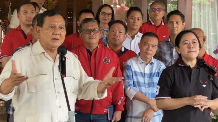 JUMPA PERS - Ketua Umum Partai Gerindra Prabowo Subianto dan Ketua DPP PDI Perjuangan Puan Maharani di Hambalang, Bogor, Jawa Barat, Minggu (4/9/2022).((KOMPAS.com/ACHMAD NASRUDIN YAHYA))