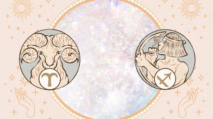 Lambang zodiak Aries (kiri) dan Sagitarius (kanan).